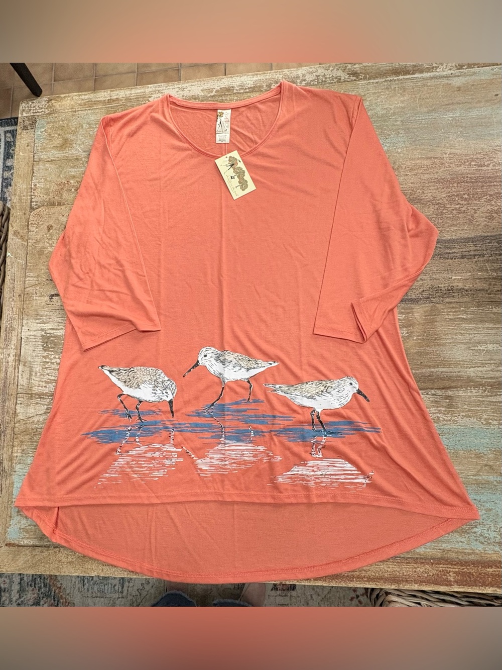 “A Walk in the Park” Coral Beach Shorebird Tunic Top